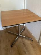 Tafel met metalen kruispoot (chroom), Ophalen, Gebruikt, 50 tot 100 cm, Teakhout