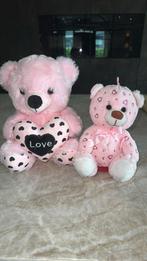 2 roze knuffel beren, hart, love, Valentijn, Verzamelen, Beren en Cherished Teddies, Verzenden, Zo goed als nieuw, Stoffen beer