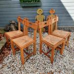 brutalist zware vintage stoelen biezen zitting jaren 60, Ophalen, Hout, Vier