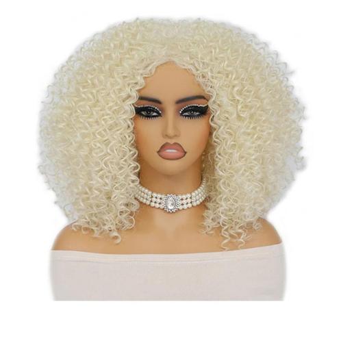 Drag pruik lichtblond haar met kleine spiraalkrullen schoude, Sieraden, Tassen en Uiterlijk, Uiterlijk | Haarverzorging, Nieuw