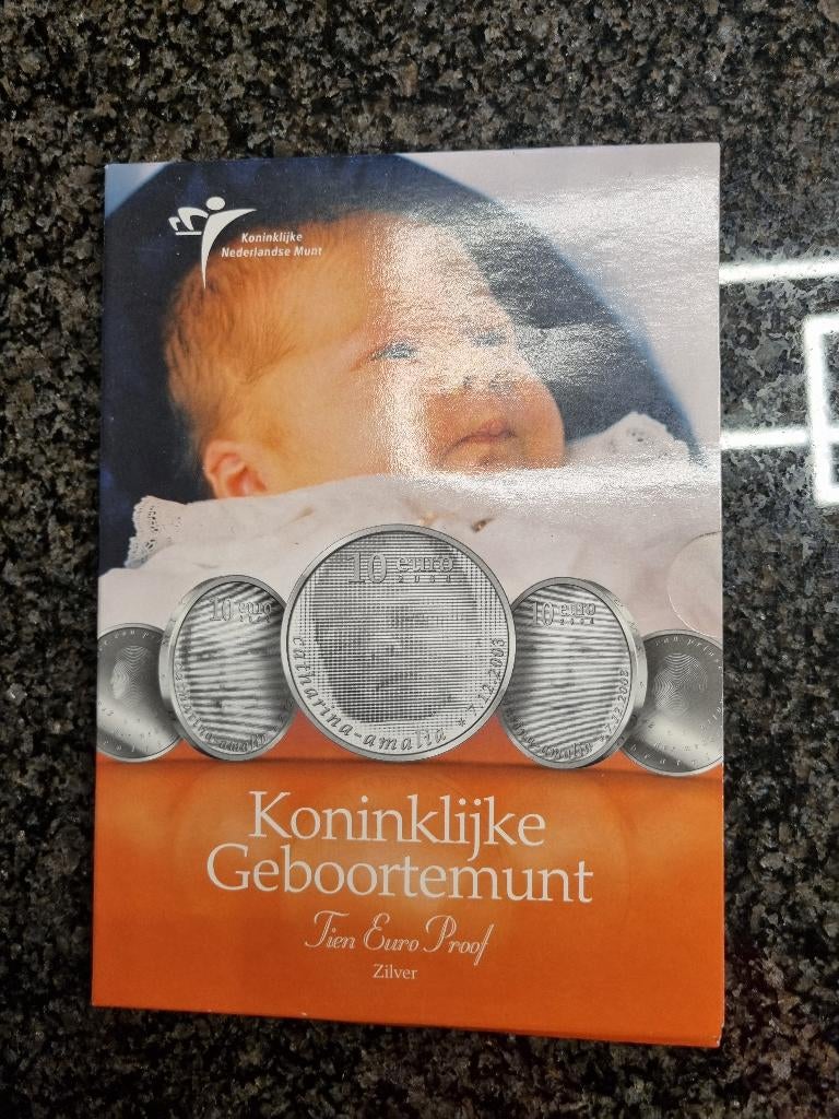 Zilveren geboorte munt 2004, 10 € proof, Postzegels en Munten, Munten | Nederland, Ophalen, Setje, Koningin Beatrix, Euro's