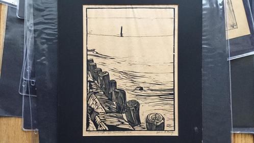 Houtsnede van Jos van de Berg, Antiek en Kunst, Kunst | Etsen en Gravures, Ophalen of Verzenden