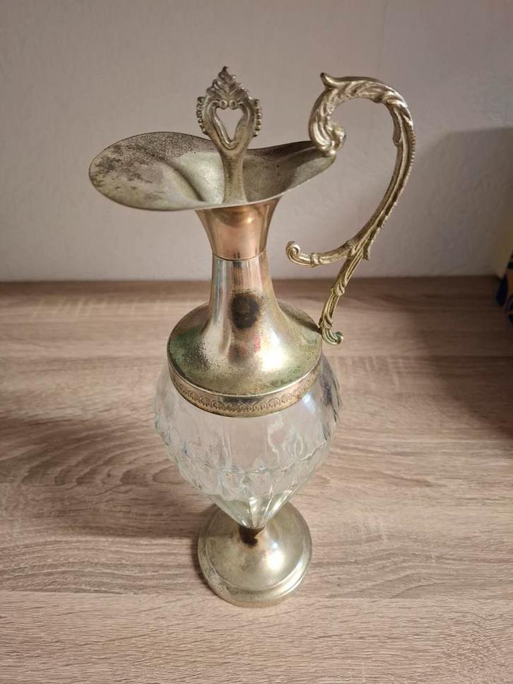 Vintage Italiaanse karaf met zilverkleurige details, Antiek en Kunst, Antiek | Glas en Kristal, Ophalen of Verzenden