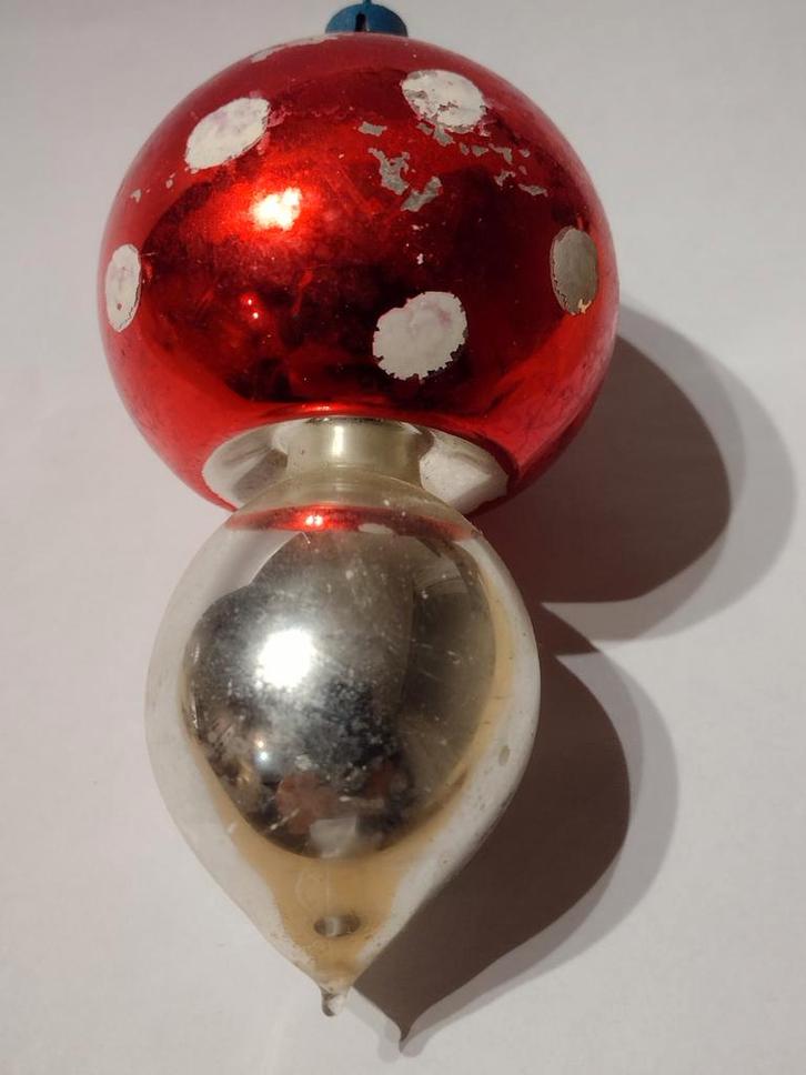 oude gekleurde kerstbal grote paddestoel H 12 cm, Diversen, Kerst, Gebruikt, Ophalen