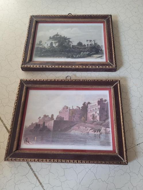 2 bijna antieke lijstjes fotolijstjes met oude tekeningen, Antiek en Kunst, Curiosa en Brocante, Ophalen of Verzenden