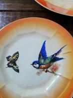 8 dlg gebakstel + 4 kop schotels Prachtige vogels vlinders, Antiek en Kunst, Antiek | Servies los, Ophalen