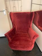 Strandmon Oorfauteuil Bruin + Bordeaux Hoes, Huis en Inrichting, Fauteuils, Ophalen, Gebruikt, Stof, 75 tot 100 cm