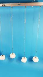 Hanglamp van chrome metaal met 5 glazen hangers / kapjes. S0, Tweedehands verkoop, Tweedehands verkoop, Gebruikt, Ophalen of Verzenden