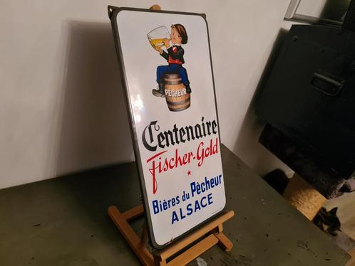 Zeldzaam Emaille bord pecheur centenaire fischer gold, Verzamelen, Merken en Reclamevoorwerpen, Zo goed als nieuw, Reclamebord