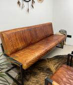 Lederen eetbank ribuuste bank en 3 stoelen cognac leer, Ophalen of Verzenden, Zo goed als nieuw, 75 tot 100 cm, Leer