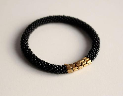 Glaskralen armband - zwart - RB052, Sieraden, Tassen en Uiterlijk, Armbanden, Nieuw, Overige materialen, Overige kleuren, Verzenden