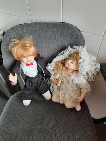 Poppen Porseleinen poppen. Bruidspaartje. beschikbaar voor biedingen