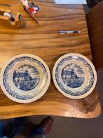 Societe ceramique,2 blauwe porseleinen borden,Boerenhoeve, Antiek en Kunst, Ophalen of Verzenden
