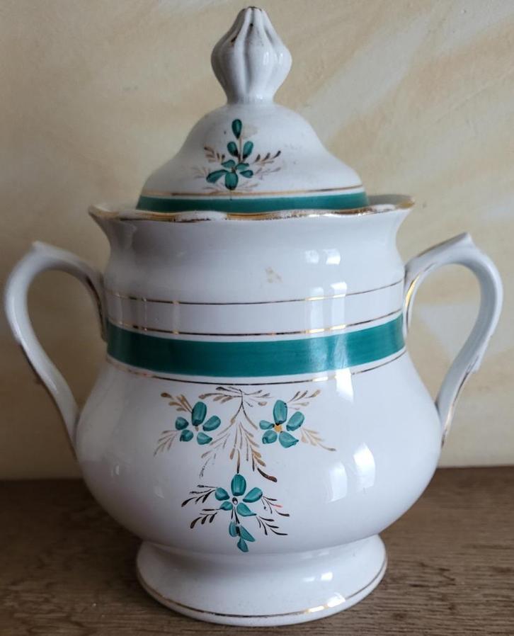 BOCH La Louvière Suikerpot groene bloemen & vergulding 1880, Antiek en Kunst, Antiek | Servies los, Ophalen of Verzenden