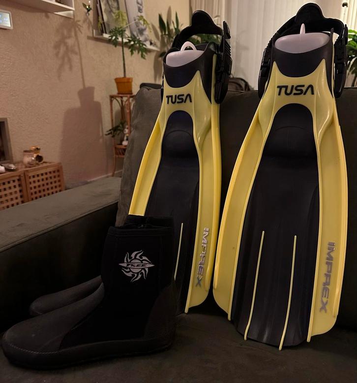 Duikvliezen met duiklaarzen - Compleet!, Watersport en Boten, Duiken, Zo goed als nieuw, Zwem- of Duikvliezen, Ophalen