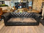 Stoere Chesterfield 3 Zits bank Vintage Zwart leer 240 cm, Huis en Inrichting, Banken | Bankstellen, Ophalen of Verzenden