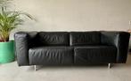 Royale 2-zits zwart leren bank, Ophalen, Tweepersoons, Zo goed als nieuw, Rechte bank