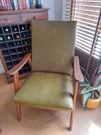 Louis van Teeffelen vintage fauteuil, groen leer, Huis en Inrichting, Fauteuils, Gebruikt, Minder dan 75 cm, Hout, Ophalen of Verzenden
