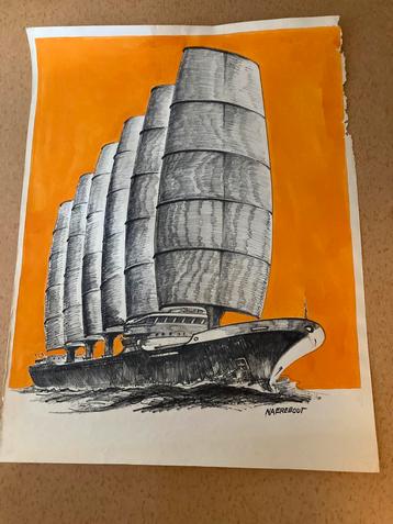 Gouache Artist Impression Schip Frans Naerebout 1915-1988 beschikbaar voor biedingen