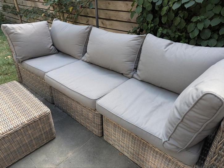 Luxe loungeset Le Sud, hoekbank/3zits met hocker, Tuin en Terras, Tuinsets en Loungesets, Zo goed als nieuw, Loungeset, Wicker