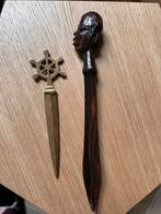 Twee brieven openers, hout en messing, Ophalen of Verzenden