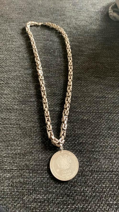 Zilveren konings keting met hanger ketting 925 hanger 999, Sieraden, Tassen en Uiterlijk, Kettingen, Zo goed als nieuw, Zilver