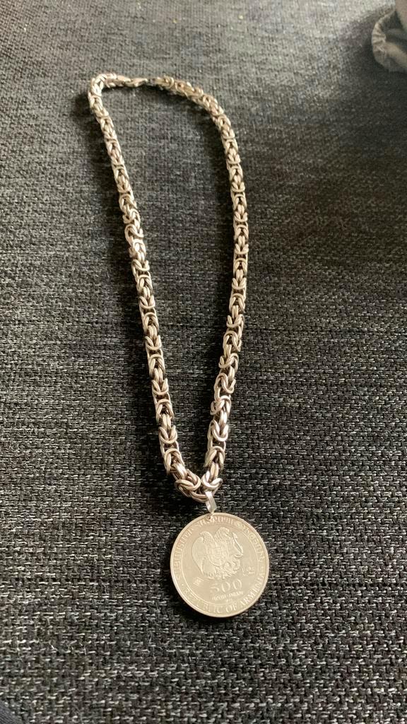 Zilveren konings keting met hanger ketting 925 hanger 999, Sieraden, Tassen en Uiterlijk, Kettingen, Zo goed als nieuw, Zilver
