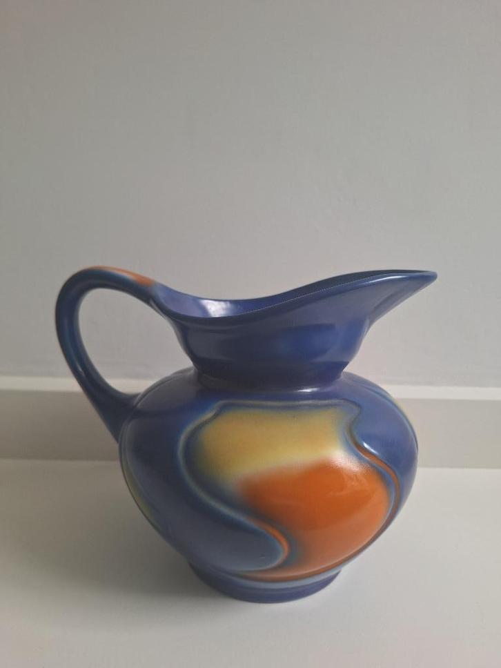 Blauwe Vintage Plateel kan, Antiek en Kunst, Antiek | Keramiek en Aardewerk, Ophalen of Verzenden