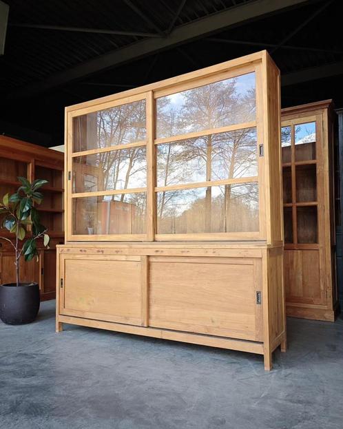 Teak Schoolkast | Winkelkast | Schuifdeuren #1776, Huis en Inrichting, Kasten | Buffetkasten, 200 cm of meer, 200 cm of meer, 50 tot 75 cm