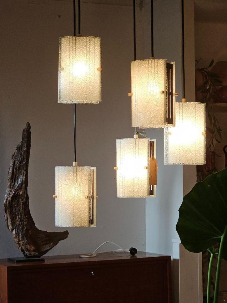 Vintage hanglamp lamp pendant lamp Cascade, Huis en Inrichting, Lampen | Hanglampen, Zo goed als nieuw, 50 tot 75 cm, Glas, Ophalen