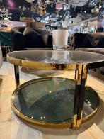 Ronde Salontafel met Zwart Doorzichtig Glas – Dubbel Design, 50 tot 100 cm, Rond, Nieuw, Glas