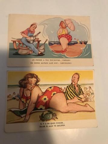 Vintage Humor kaarten -Ned/België -2 stuks - pin up- '70-'80 beschikbaar voor biedingen