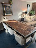 Robuuste industriële eettafel 240x100cm, Gebruikt, 200 cm of meer, Vijf personen of meer, Metaal
