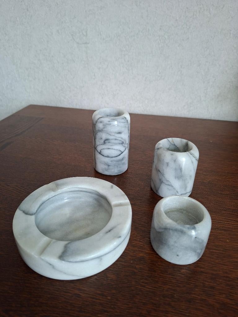 asbak en theelichthouders van marmer, Ophalen, Overige materialen, Gebruikt, Grijs