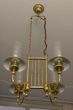 (nr.52) Prachtige Koperen/messing hallamp, Huis en Inrichting, Lampen | Hanglampen, Ophalen, Zo goed als nieuw, Glas, 50 tot 75 cm