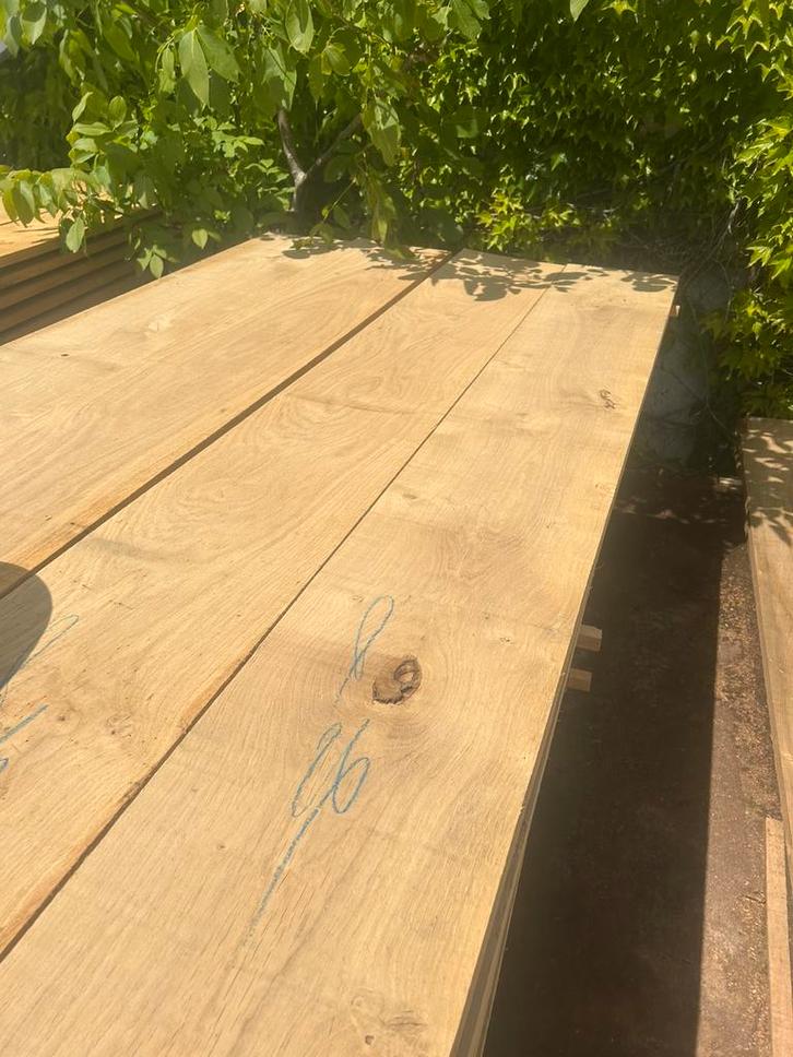 Ruwe Franse eiken planken en boomstamplanken te koop, Doe-het-zelf en Verbouw, Hout en Planken, Nieuw, Plank, Eiken, Minder dan 200 cm
