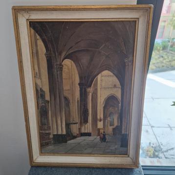 Antiek Schilderij Kerkinterieur 1943 beschikbaar voor biedingen