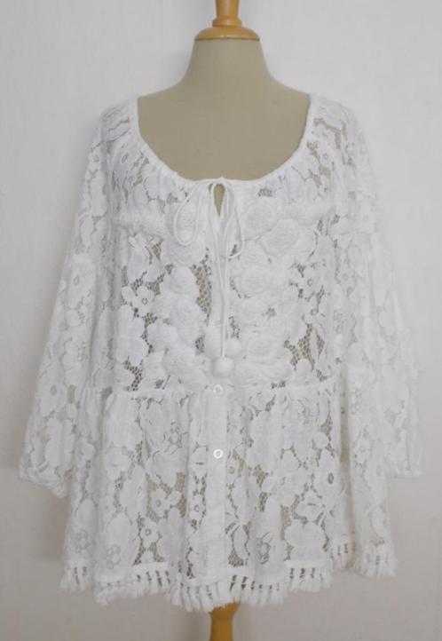 Bohemien witte kanten top/tuniek van Antica Sartoria! XL, Kleding | Dames, Tops, Zo goed als nieuw, Maat 46/48 (XL) of groter