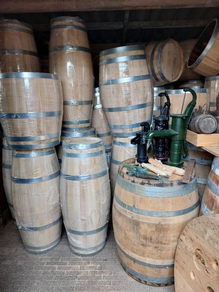 Regenton Kastanje Houten Sigaar Vat 110L met Deksel, Tuin en Terras, Regentonnen, Nieuw, Hout, 75 tot 150 liter, Ophalen