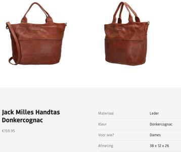 NIEUW Jack Milles handtas donkercognac beschikbaar voor biedingen