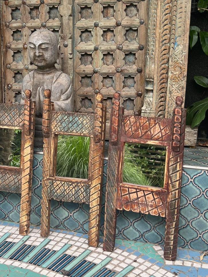 India houtsnijwerk spiegel Indiase spiegel India spiegel, Huis en Inrichting, Woonaccessoires | Spiegels, Nieuw, Minder dan 50 cm