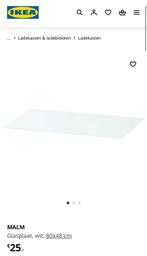 Ikea malm witte glasplaat 80x48 cm, Huis en Inrichting, Gebruikt, Minder dan 100 cm, 25 tot 50 cm, 50 tot 100 cm