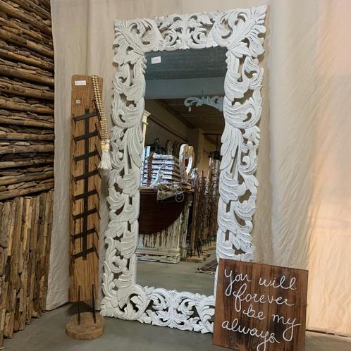 Barok Spiegel - houten lijst - wit - 200 x 100 cm -TTM Wonen, Huis en Inrichting, Woonaccessoires | Spiegels, Nieuw, 100 tot 125 cm