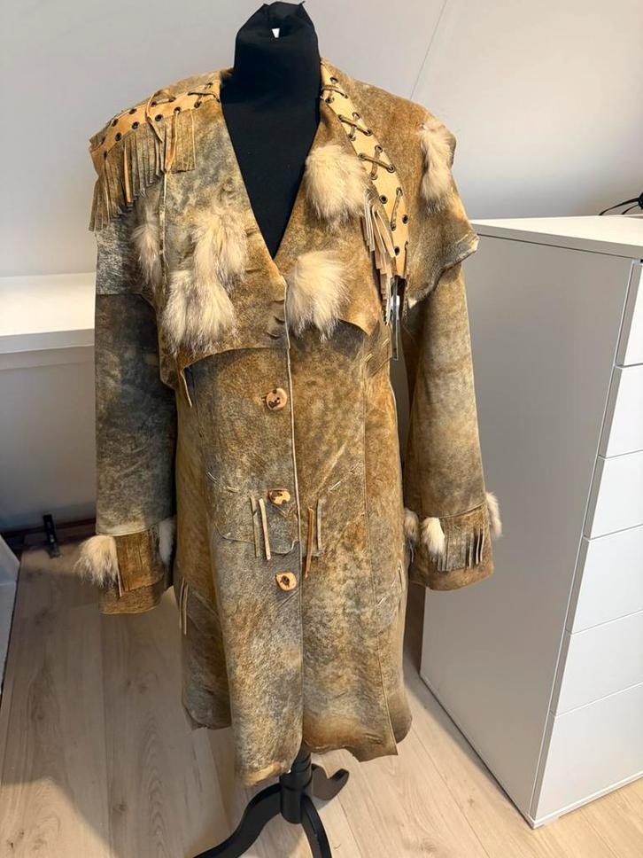 Leren jas fringe met bont maat 38 vintage dressing, Kleding | Dames, Jassen | Winter, Zo goed als nieuw, Maat 38/40 (M), Zwart