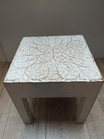 Kruk bijzettafel uitgesneden vol hout Ibiza Bohemian Wit, Verzenden, Zo goed als nieuw, Hout