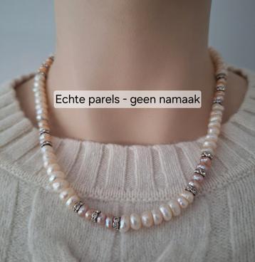 Zoetwaterparel collier – zalm, roze, wit – zilver slot beschikbaar voor biedingen