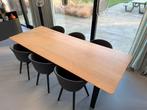 Massief eiken eettafel 260 x 90 elegante stalen poten, Ophalen, 200 cm of meer, 50 tot 100 cm, Zo goed als nieuw