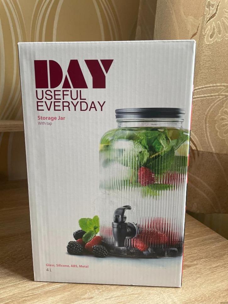 DAY Useful Everyday – Glazen Jar met Tap (4L), Huis en Inrichting, Keuken | Keukenbenodigdheden, Zo goed als nieuw, Ophalen of Verzenden