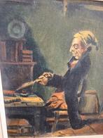 Schilderij oude man achter een bureau gesigneerd. Op hout., Antiek en Kunst, Kunst | Schilderijen | Klassiek, Ophalen