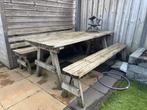 Picknick tuinset met losse banken, Ophalen, Gebruikt, Rechthoekig, Hout